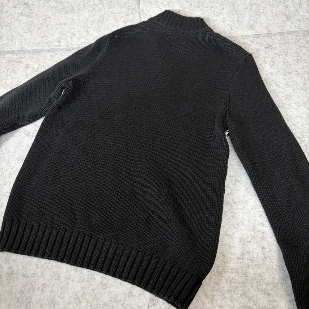Chaps Men’s Black Knit Quarter Zip 1/4 Sweater Size M Winter Pullover Patterned - Picture 2 of 7